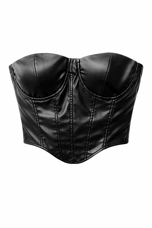 Black Faux Leather Strapless Corset